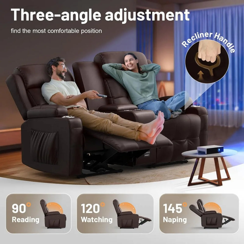 Massage Reclining Loveseat Sofa with Storage Console, Wall Hugger