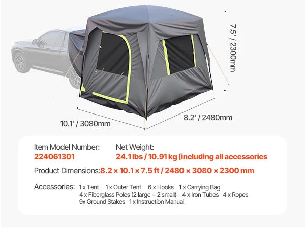 SUV Tent for Camping with Shade Awning and Mesh Windows