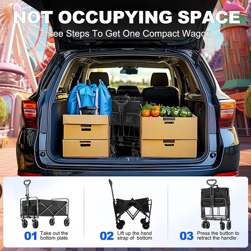 Large Capacity Portable, Foldable Cart on Wheels