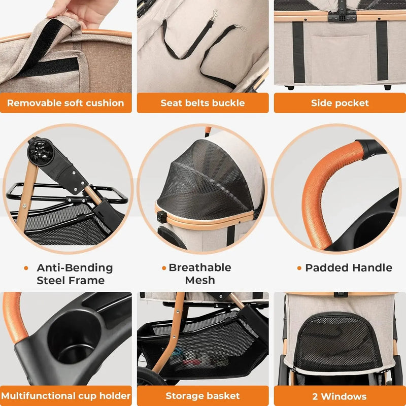 Jogging Pet Stroller, Premium 3-in-1 with Detachable Carrier (Up to 60lbs)