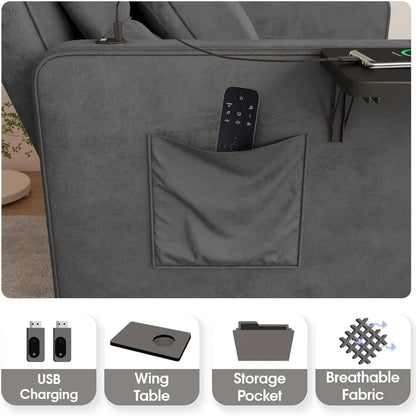 3-in-1 Velvet Sofa Bed with Wing Table and USB Ports (6 colors)