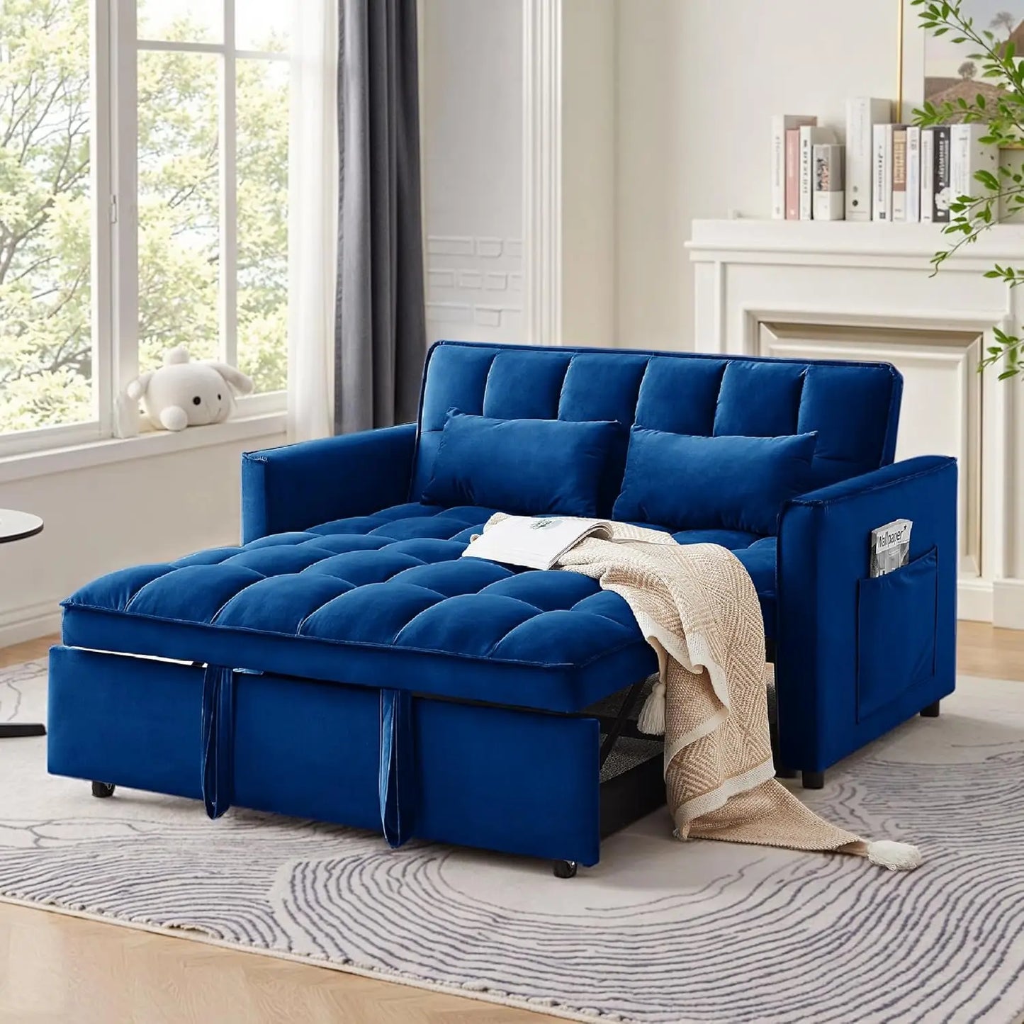 Corduroy Fabric Loveseat Sleeper Sofa with Adjustable Backrest