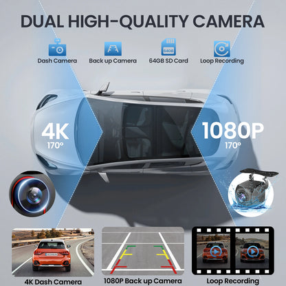 9-inch CarPlay 4K+1080P, 64GB memory