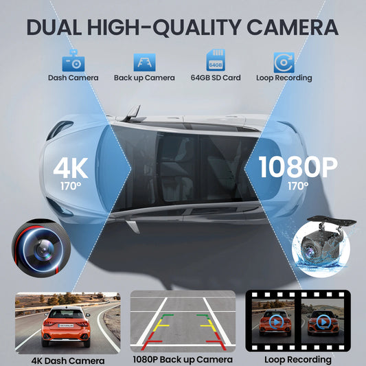 9-inch CarPlay 4K+1080P, 64GB memory