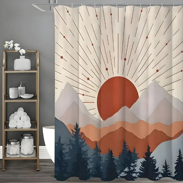 Mountain Lake Sunset Shower Curtain Plus Hooks