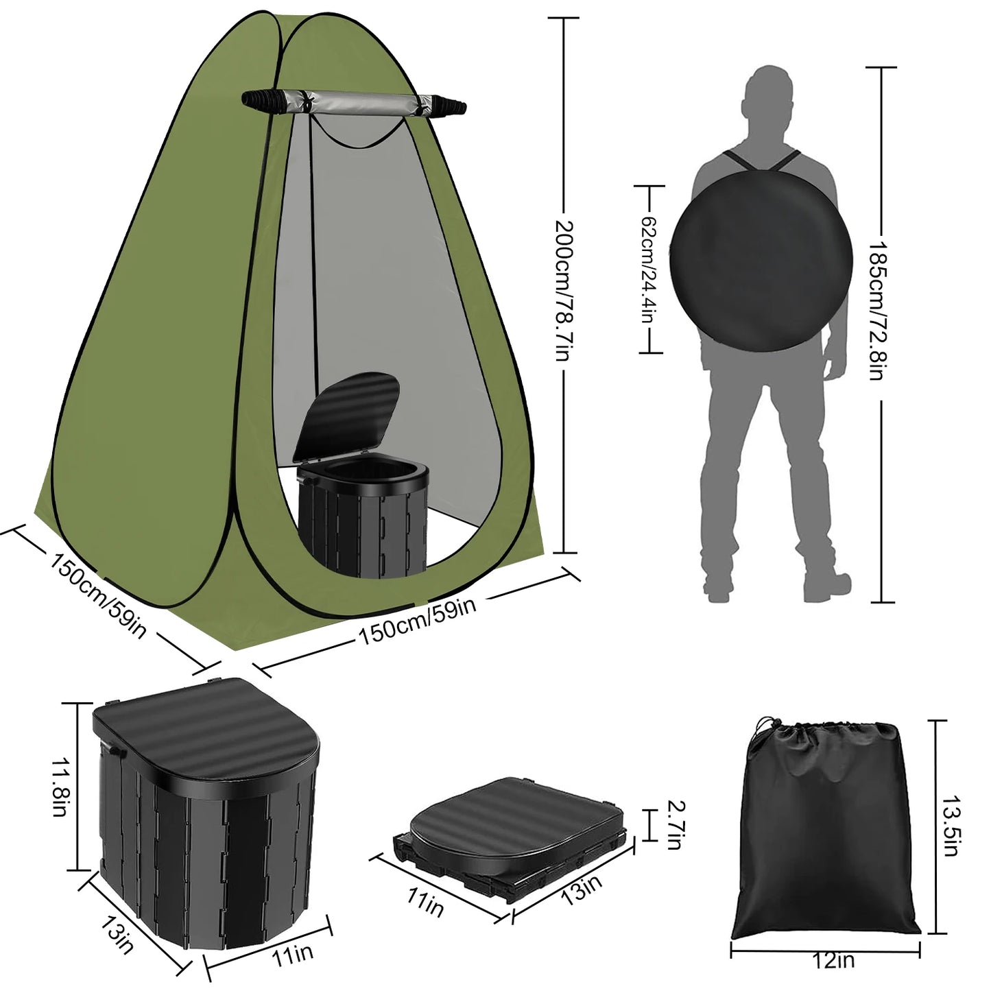 Pop up Privacy Tent with Portable Toilet, Shower, Changing Room