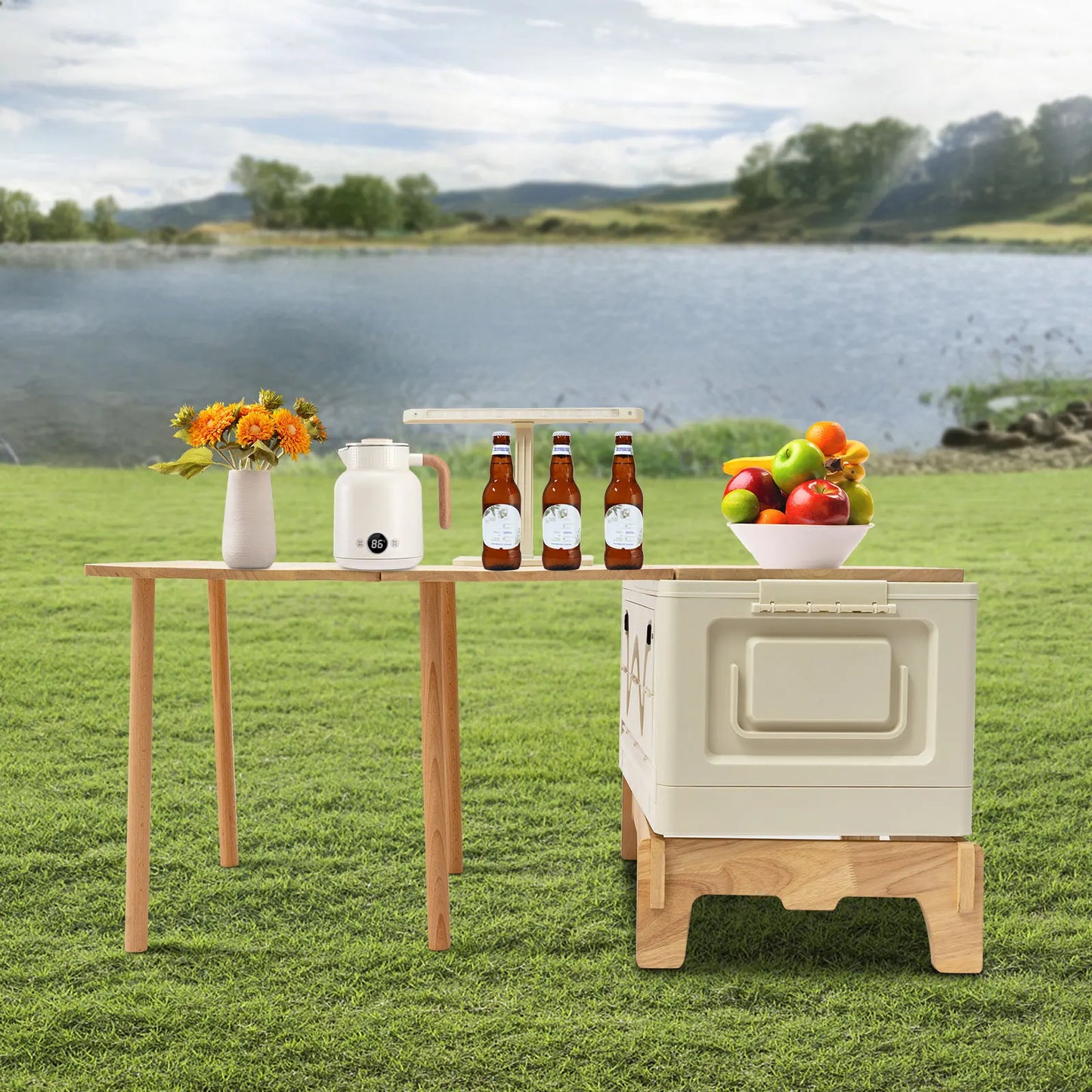 Outdoor Camping Storage Box and Folding Table with Light