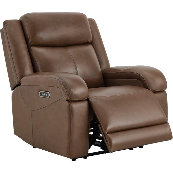 Genuine Leather RV Power Recliner, Wall Hugger, Charging Ports