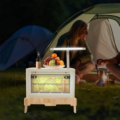 Outdoor Camping Storage Box and Folding Table with Light