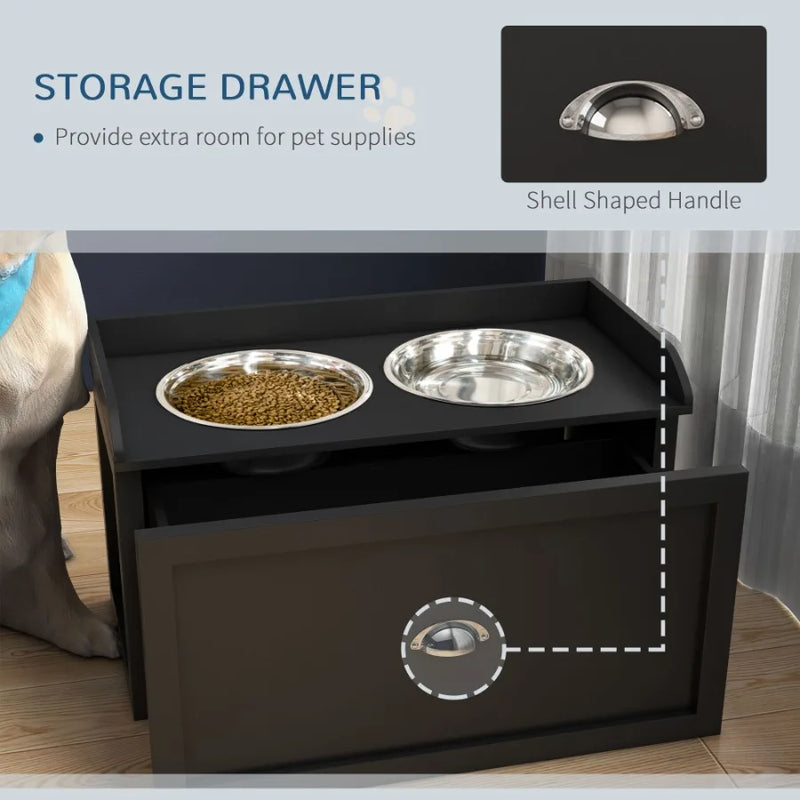 Dog Feeding Station with Storage Drawer