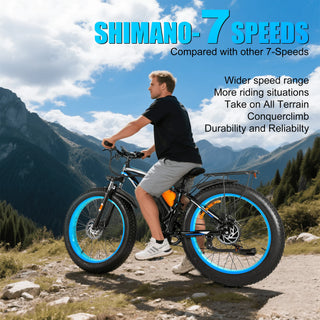 Electric Bike 1500W Peak, 26'' Fat Tire, 70 Miles, 25-30MPH