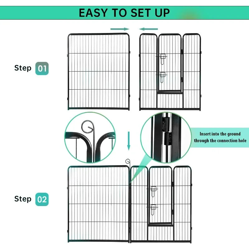 Metal Dog Fence with 2 Gates, 40", 16 Panels