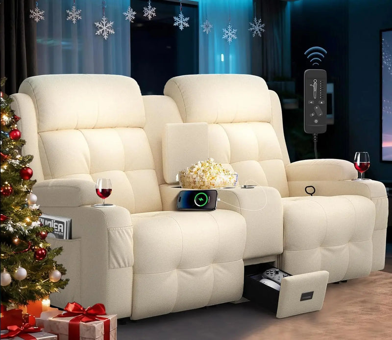 Massage Reclining Loveseat Sofa with Storage Console, Wall Hugger