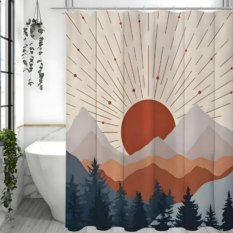 Mountain Lake Sunset Shower Curtain Plus Hooks