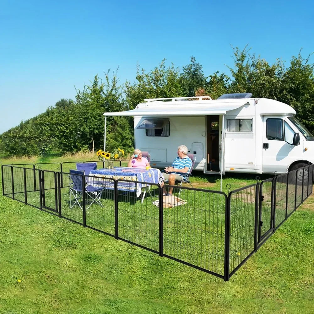 Dog Playpen Outdoor Extra Wide 40" High Rust Resistant Portable RV Campground with Gates, Total 84 Feet, 561 Square Feet
