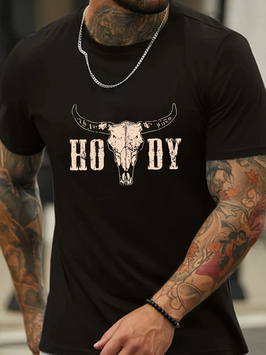 Men's Cotton T-Shirt with Bull Skull Graphic