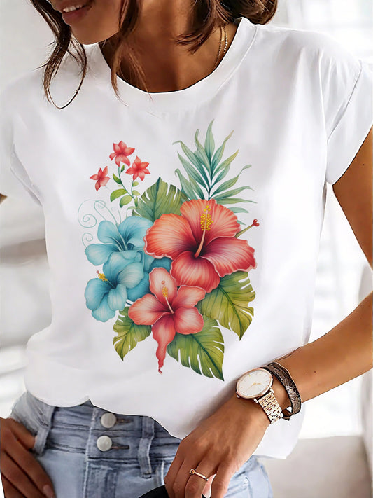 Women's Loose Crew Tropical Print