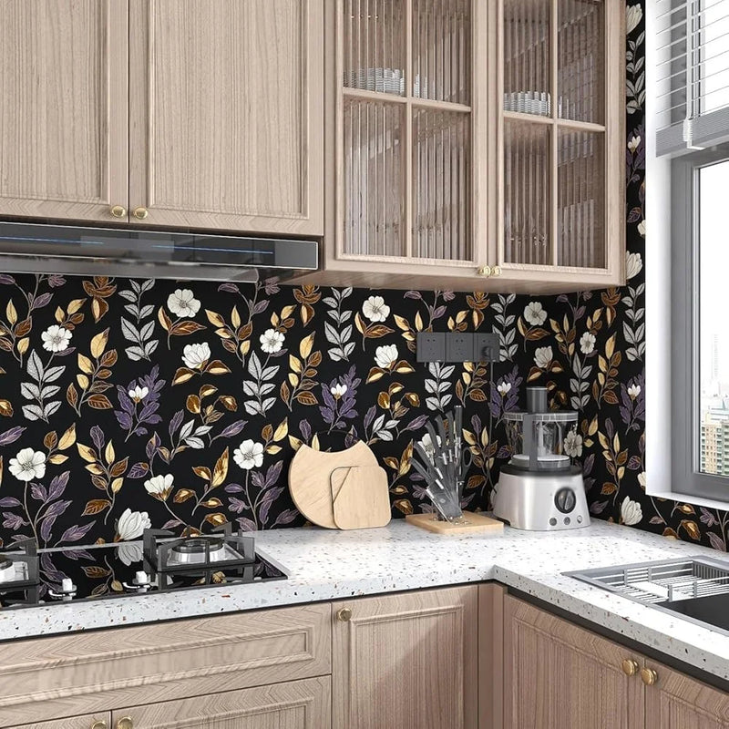 Vintage Gold Leaf Peel and Stick Dark Floral Wallpaper