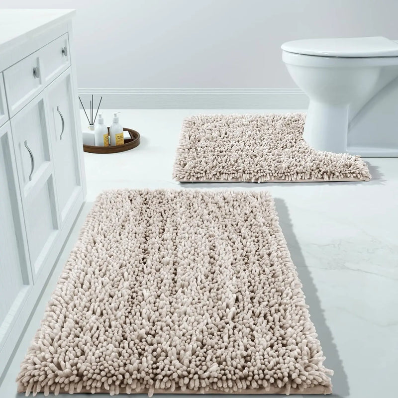 Luxury Shaggy Extra Thick Bathroom Rugs - 2 Piece Set