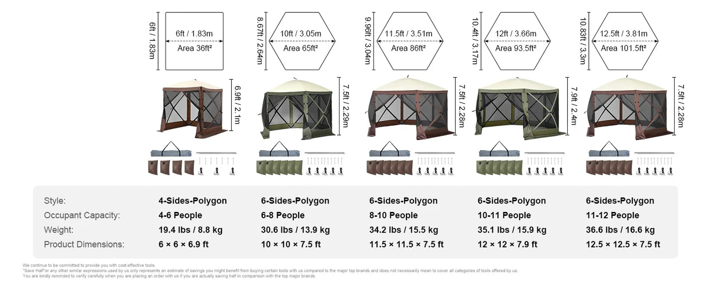 6x6 Pop-Up Screened Gazebo Tent