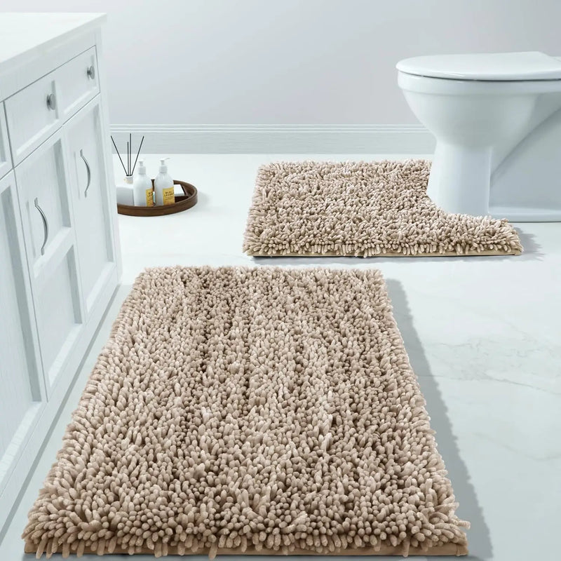 Luxury Shaggy Extra Thick Bathroom Rugs - 2 Piece Set