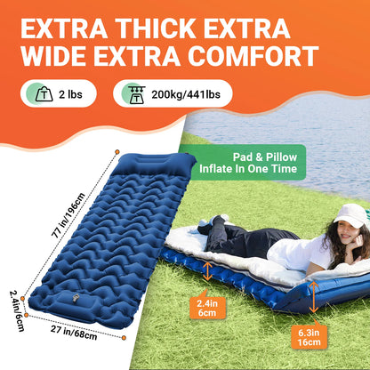 Camp Self Inflating Sleeping Pad, Built-in Foot Pump