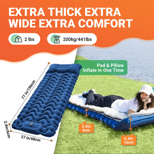 Camp Self Inflating Sleeping Pad, Built-in Foot Pump