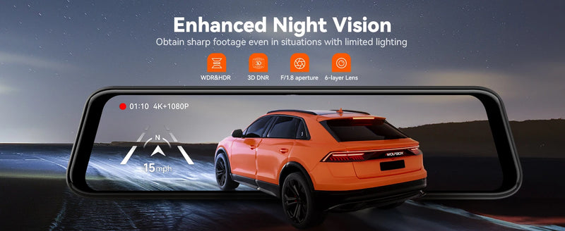 WIFI Rearview Mirror and Dash Cam with Voice Control