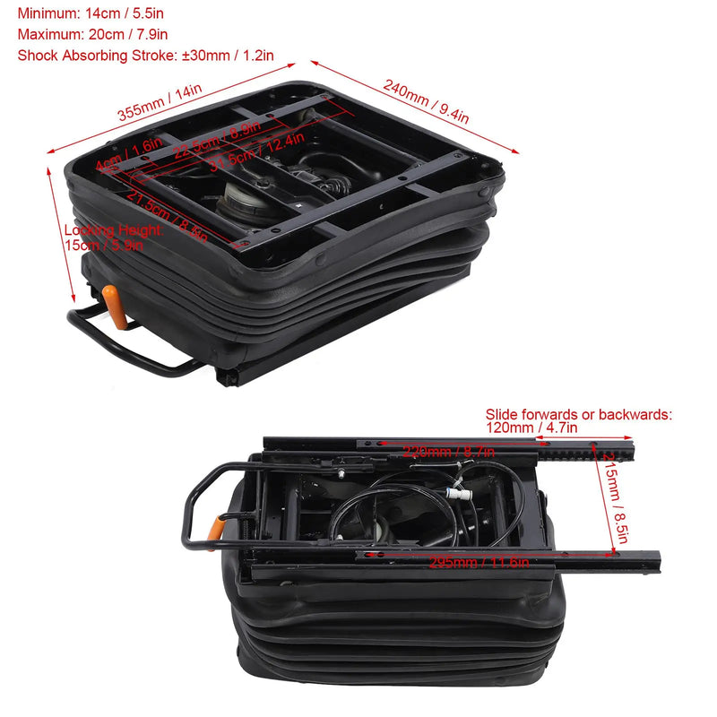 Air seat shock absorber base with dust cover