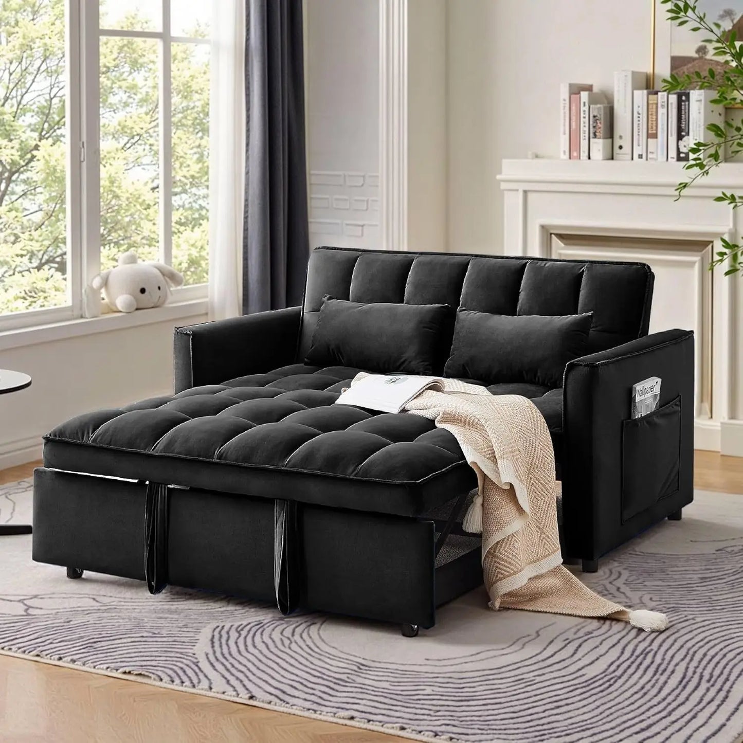 Corduroy Fabric Loveseat Sleeper Sofa with Adjustable Backrest