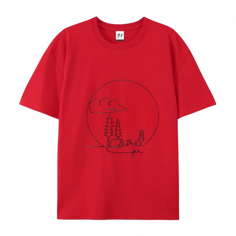 Line Art Nature Design Camping T-Shirt