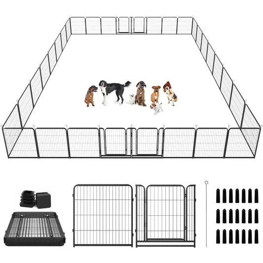 Dog Playpen Outdoor Extra Wide 40" High Rust Resistant Portable RV Campground with Gates, Total 84 Feet, 561 Square Feet