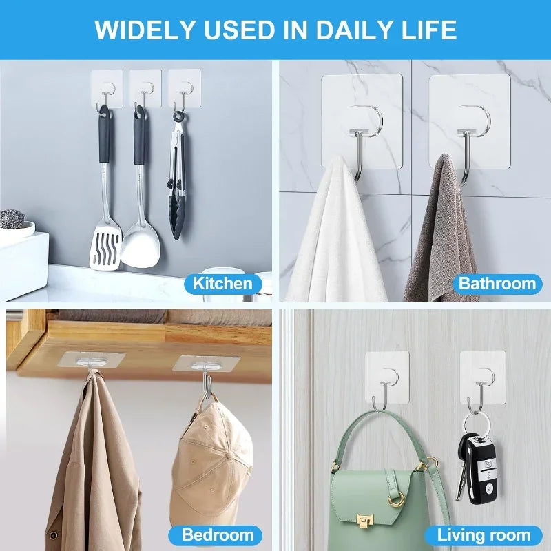 Large Adhesive Hooks for Hanging Heavy Duty Wall Hooks Self Adhesive Transparent Hook for Bathroom Shower Door