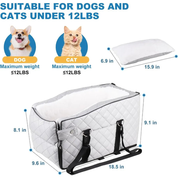Center Console Pet Car Seat for Small Dogs/Cats Up to 12lbs