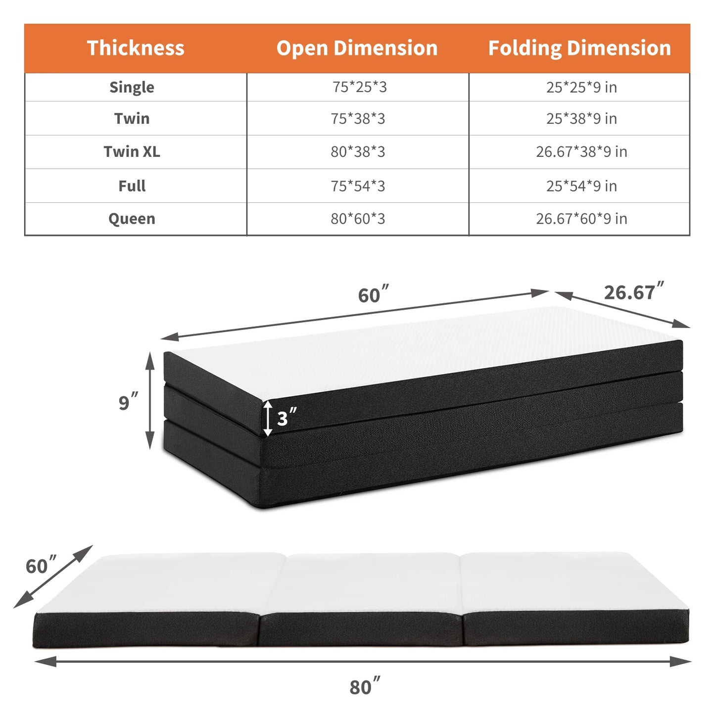 Three-Fold Portable Floor Bed