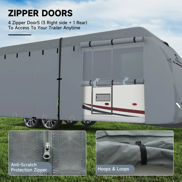 RV Travel Trailer Cover with 4 Tire Covers & Tongue Jack