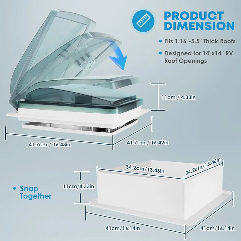 14" RV Vent Fan 10 Speed Reversible
: 12V Super Quiet RV Roof Vent Fan for Camper Trailer Bathroom