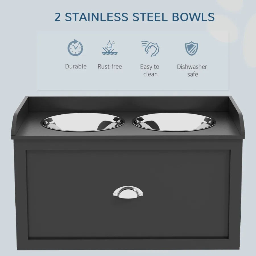 Dog Feeding Station with Storage Drawer