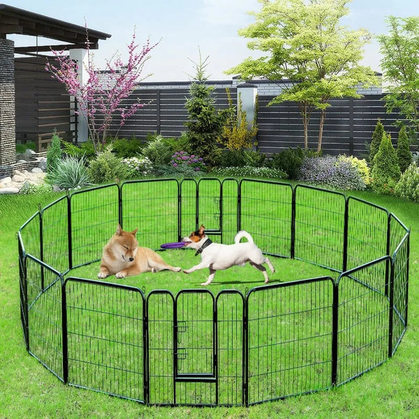 Metal Dog Fence with 2 Gates, 40", 16 Panels