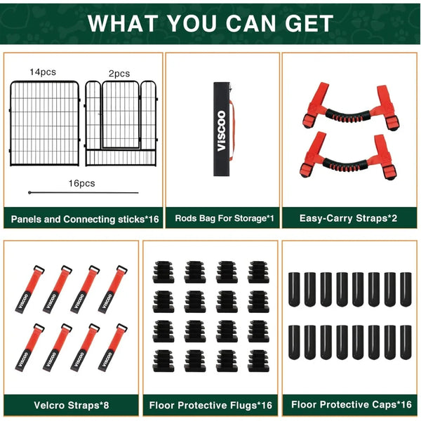 Metal Dog Fence with 2 Gates,16 Panels and 40" High