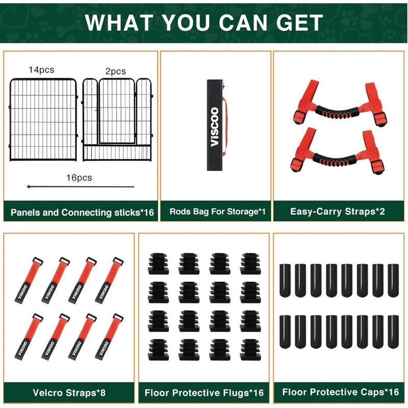 Metal Dog Fence with 2 Gates,16 Panels and 40" High