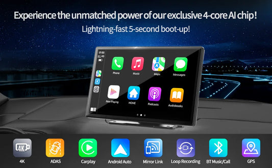 Wireless Carplay & Android Auto Dash Cam, Rearview Camera