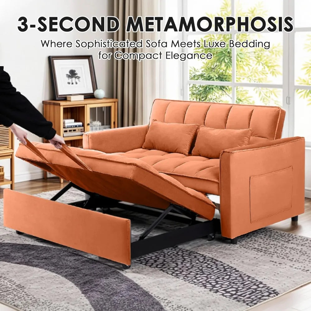 Corduroy Fabric Loveseat Sleeper Sofa with Adjustable Backrest