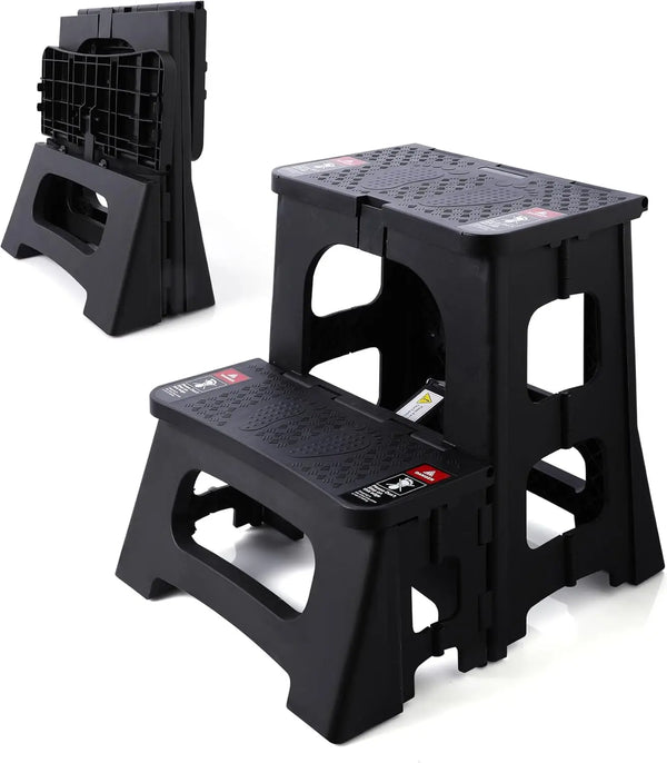 Folding 2-Step Stool, Anti-Slip Rubber Feet