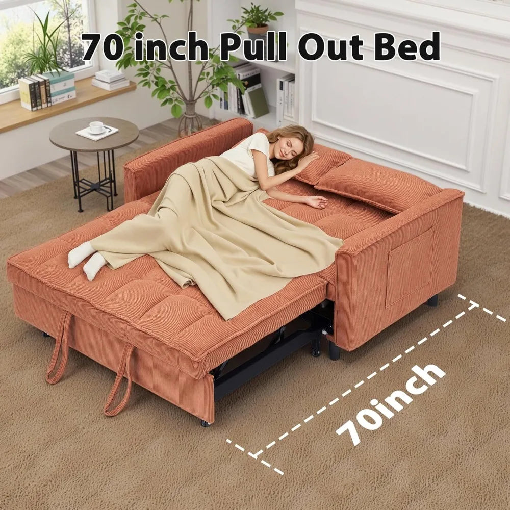 Corduroy Fabric Loveseat Sleeper Sofa with Adjustable Backrest