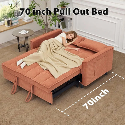 Corduroy Fabric Loveseat Sleeper Sofa with Adjustable Backrest
