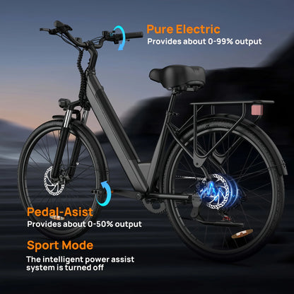 Peak 750W Electric Bike 26x2" Commuter Tires