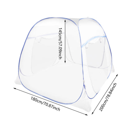 Mosquito Net Blue Bed Canopy 4-square Top Structure Fly Insect Mesh Repellent Protection w/ 3 Doors& 2 Zips Lightweight Bedding
