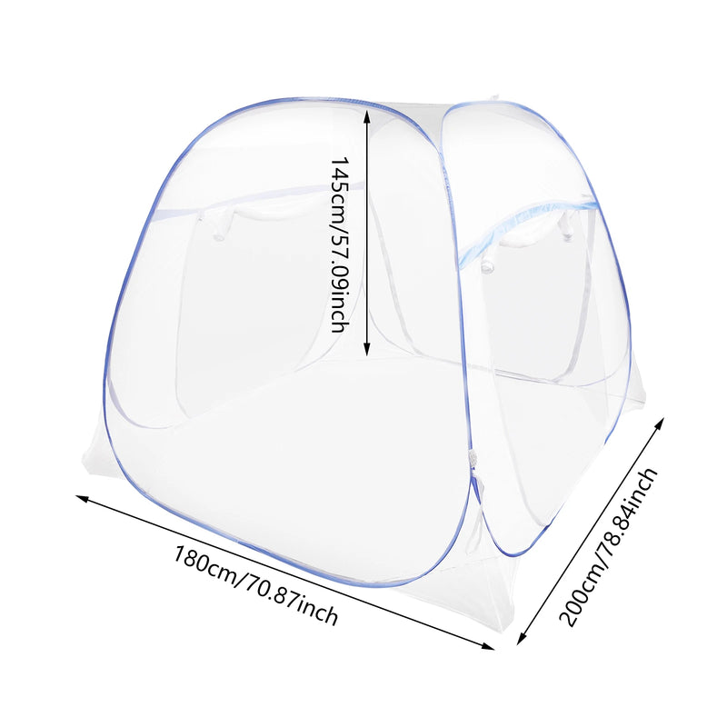 Mosquito Net Blue Bed Canopy 4-square Top Structure Fly Insect Mesh Repellent Protection w/ 3 Doors& 2 Zips Lightweight Bedding