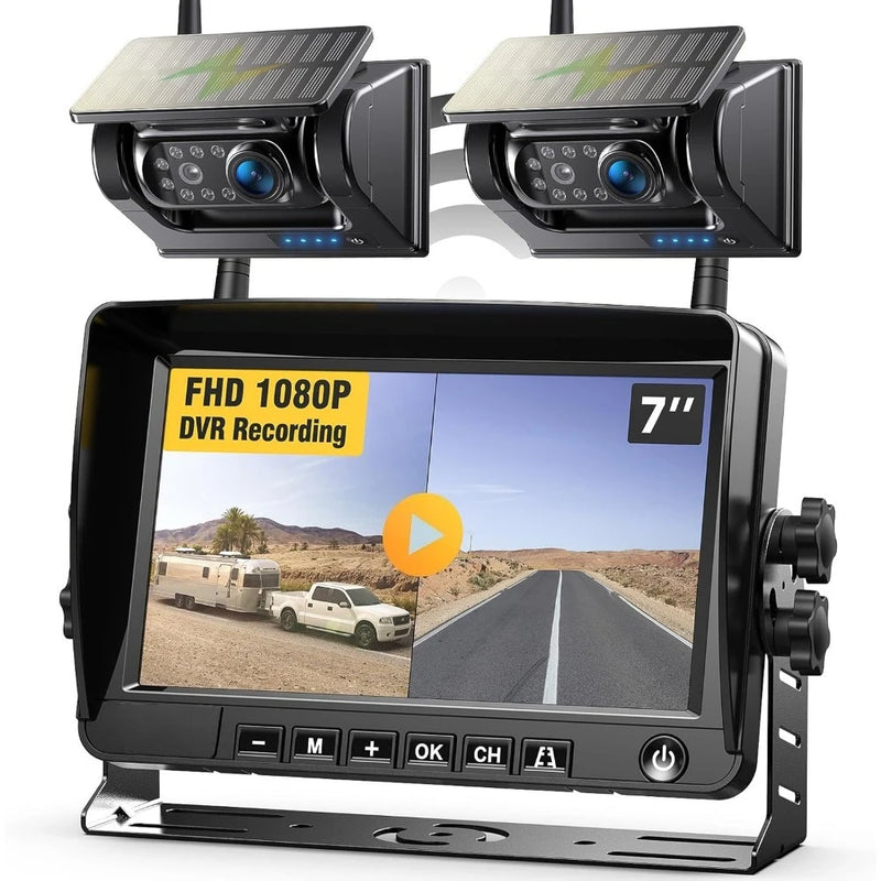 HD1080P 7" IPS Monitor with 2 Magnetic Solar Backup Camera's (Wireless)